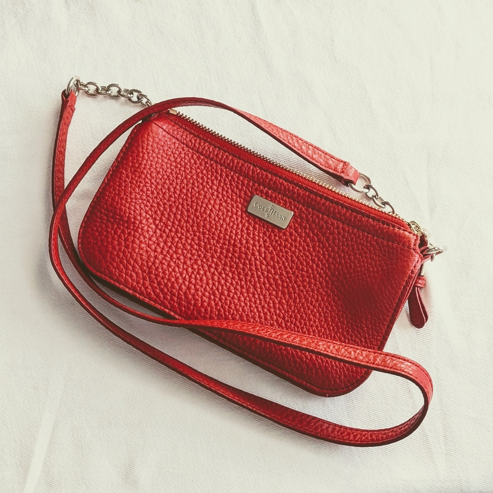Cole Haan Women’s Crossbody Pebbled Leather Bag in Red Like New Condition